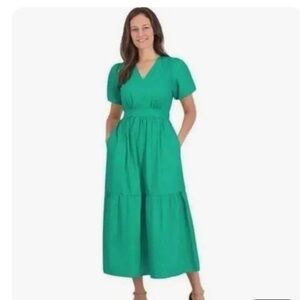 French Connection New Women's Puff Sleeve Maxi Dress Green Sz XS NWT